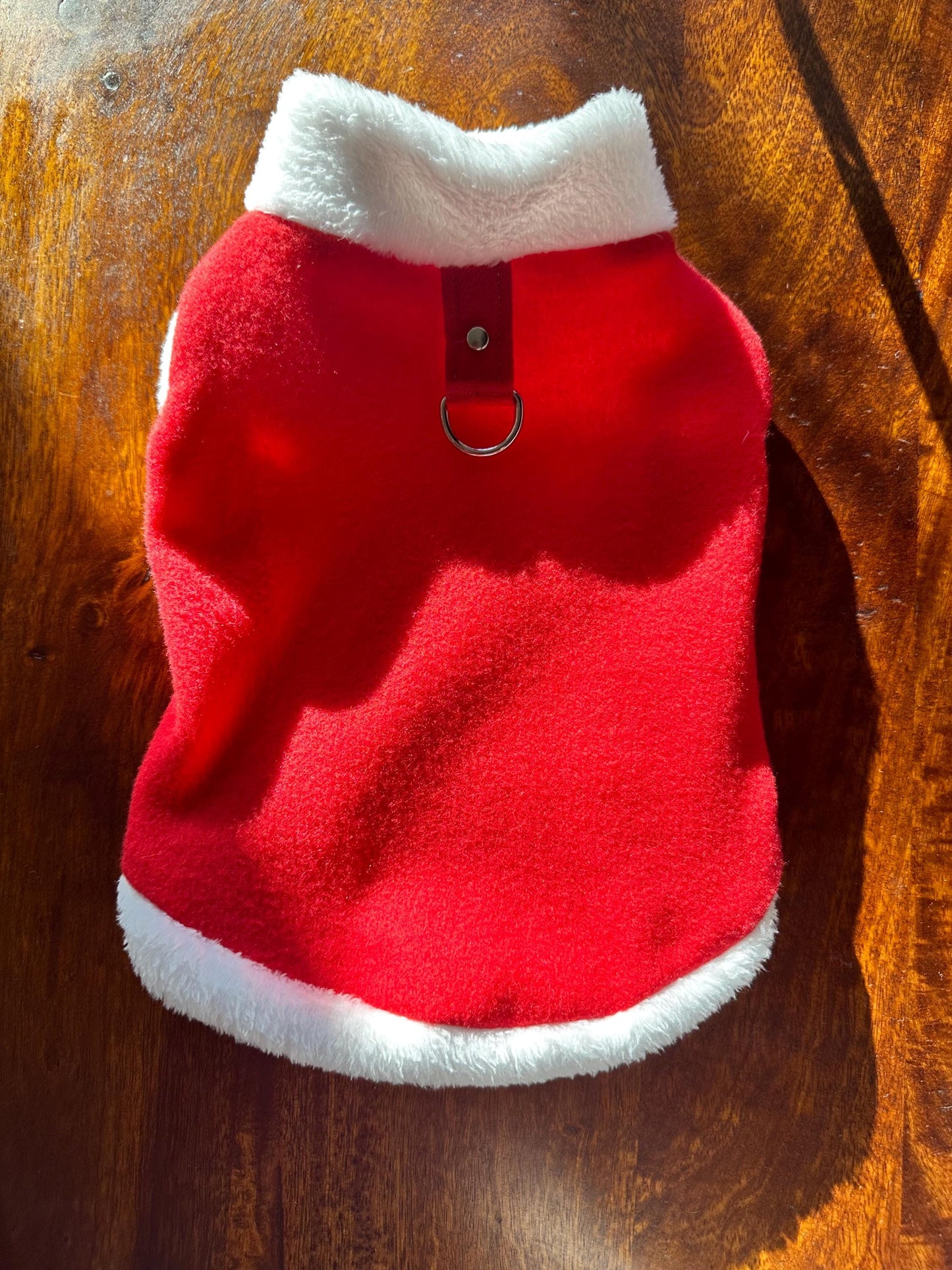 Handmade XXS tiny puppy Santa outfit soft fleece jumper with D ring for leash attachment- chest 8-10inch