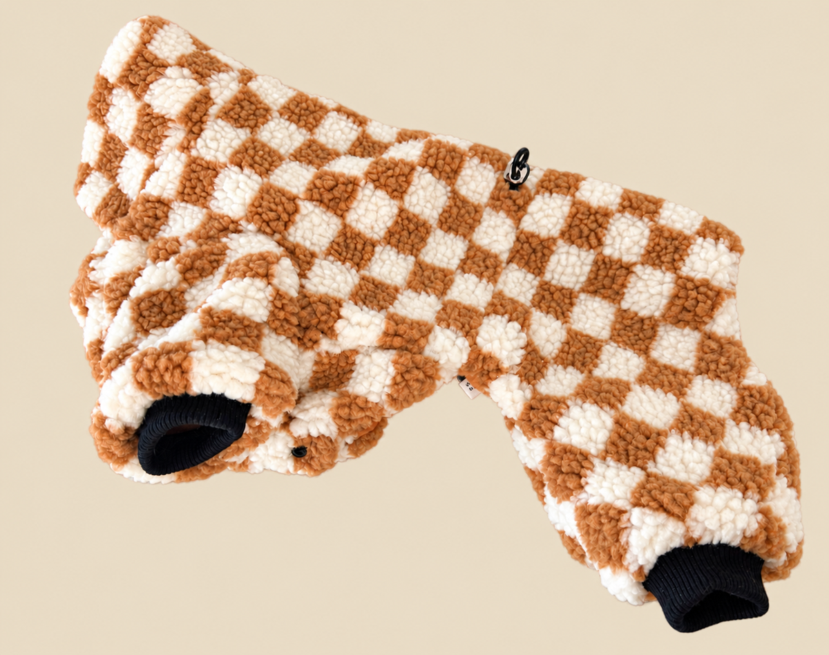 Checkered teddy Sherpa Onesie lined with 100% Cotton Fleece