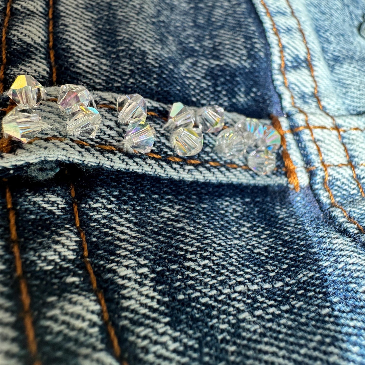 Genuine Swarovski beaded Denim Dog Jacket - 99 crystals hand sewn