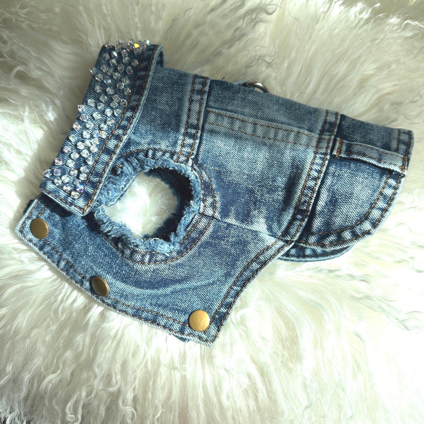 Genuine Swarovski beaded Denim Dog Jacket - 99 crystals hand sewn