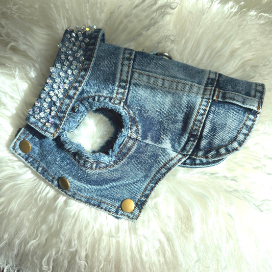 Genuine Swarovski beaded Denim Dog Jacket - 99 crystals hand sewn