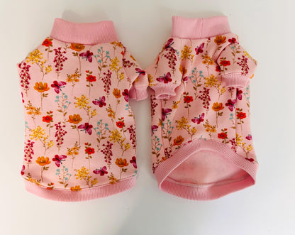 Custom Fleece Dog Sweatshirt: Pastel Floral Butterfly Print