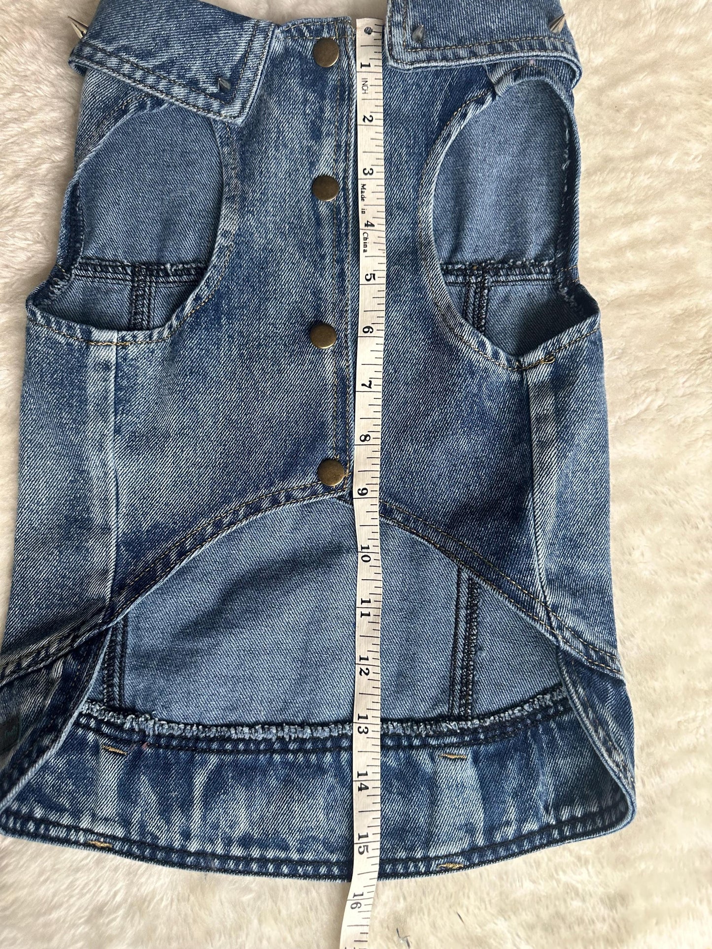 Denim Dog Jacket with winged Skull patch and Spiked Studs 49-55cm / 19-21.5inch chest