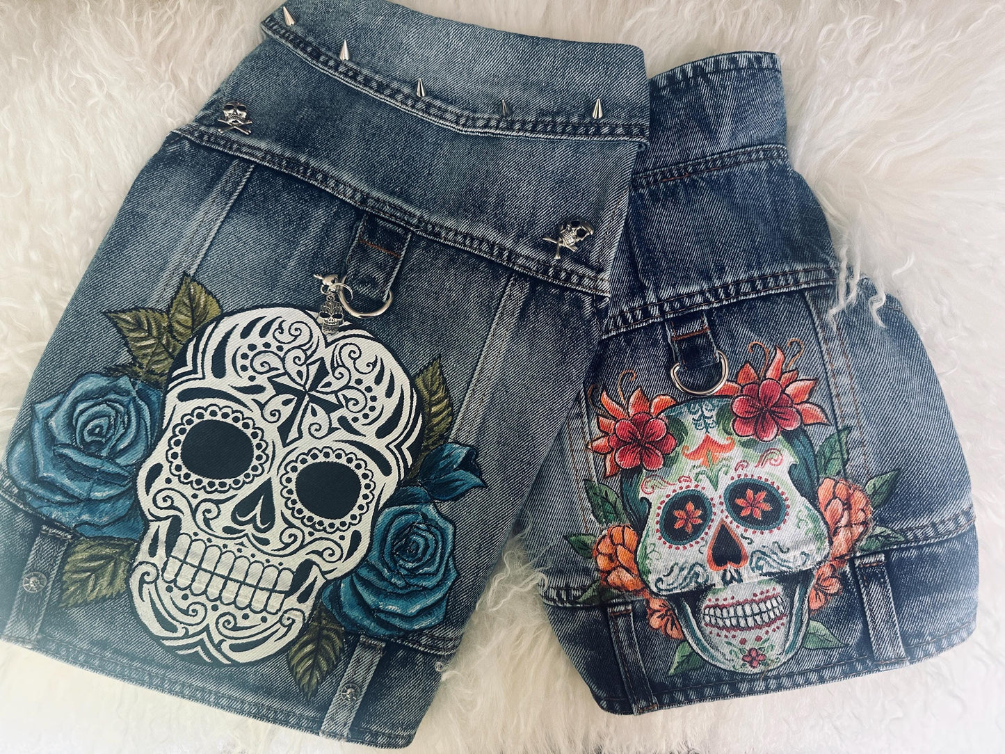Hand Painted Day of the Dead Dog Denim Jacket