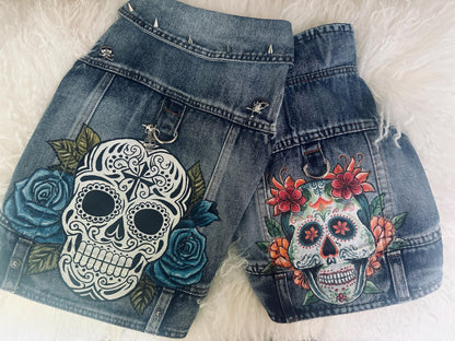 Hand Painted Day of the Dead Dog Denim Jacket