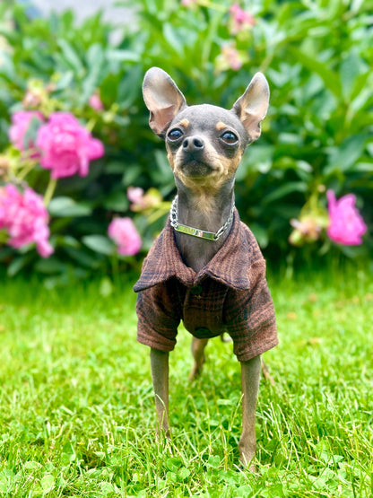 Upcycled Bespoke Flannel smart shirt | Made to measure for a small dog (1-7kg/ 2-15lbs)