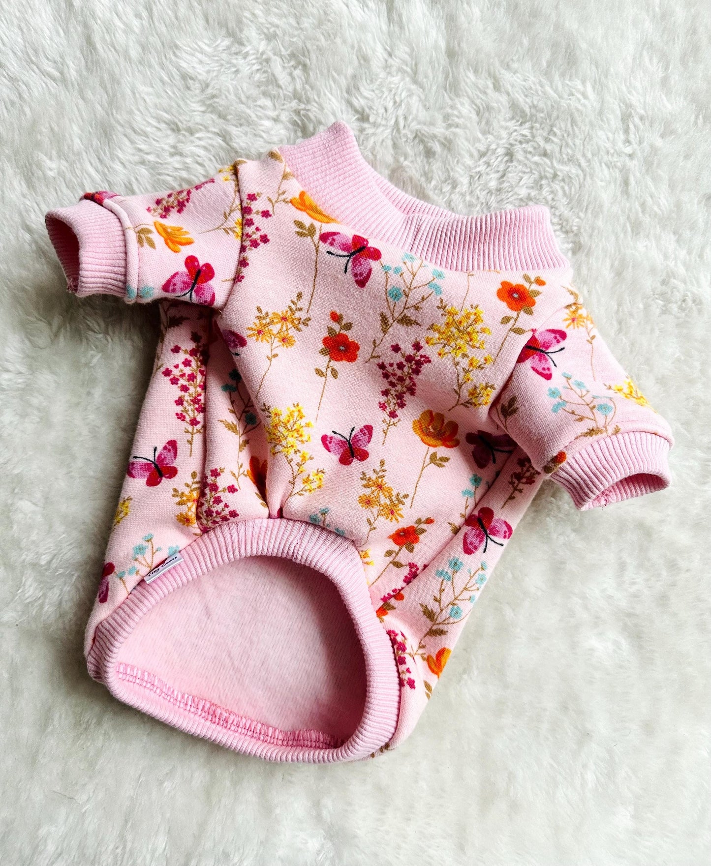 Custom Fleece Dog Sweatshirt: Pastel Floral Butterfly Print