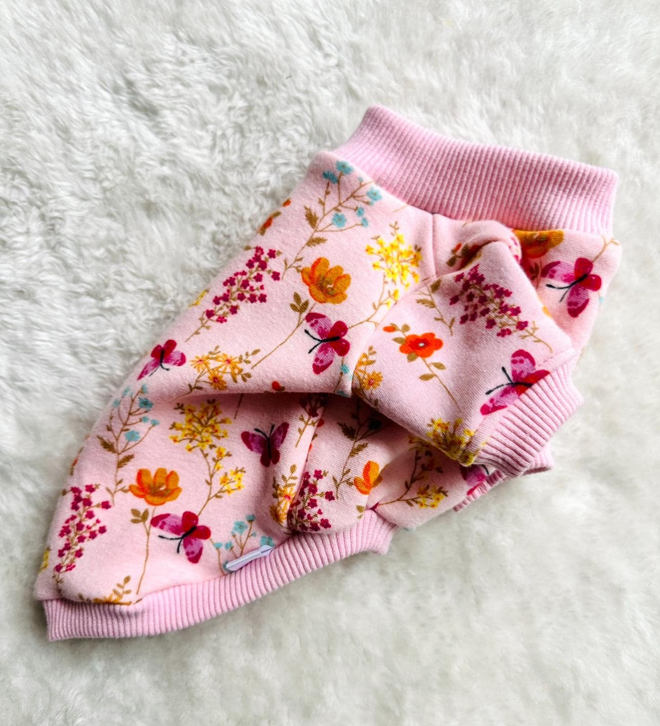 Custom Fleece Dog Sweatshirt: Pastel Floral Butterfly Print