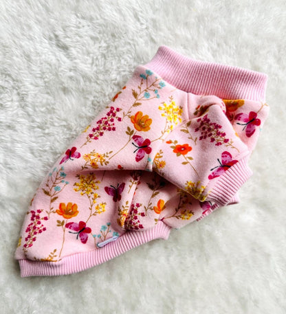Custom Fleece Dog Sweatshirt: Pastel Floral Butterfly Print