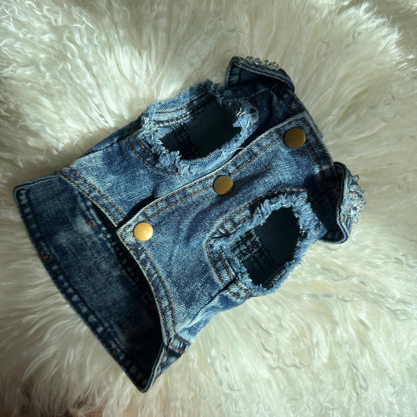 Genuine Swarovski beaded Denim Dog Jacket - 99 crystals hand sewn