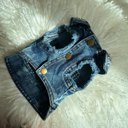 Genuine Swarovski beaded Denim Dog Jacket - 99 crystals hand sewn