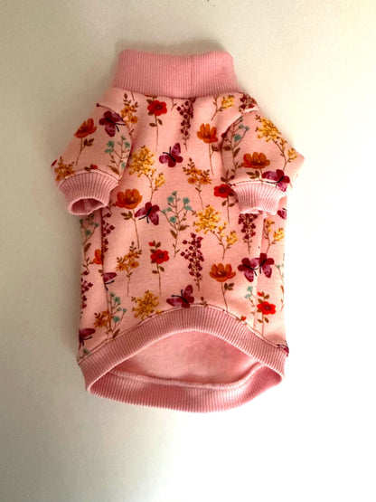 Custom Fleece Dog Sweatshirt: Pastel Floral Butterfly Print