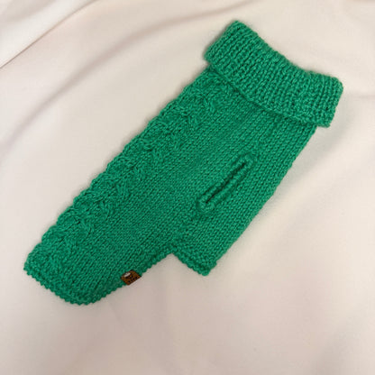 Hand-Knitted Alpaca & Merino Cable knit Jumper for Small Dogs 12-14in chest