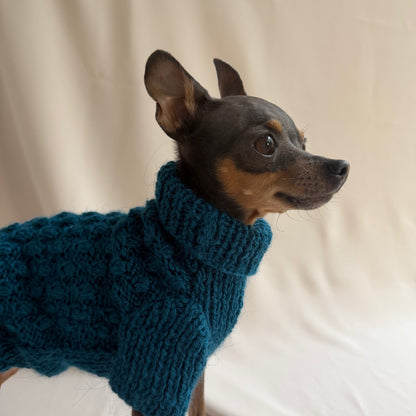 Hand knitted Alpaca Merino wool mix Jumper for Small Breed girl dogs 29-33cm chest