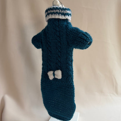 Hand knitted Alpaca Merino wool mix Jumper for Small Breed girl dogs 29-33cm chest