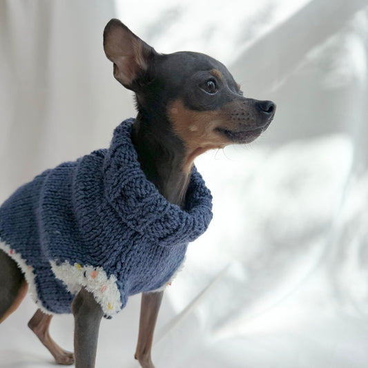 Hand-Knitted Alpaca & Merino Jumper for Small Dogs 14-15in chest