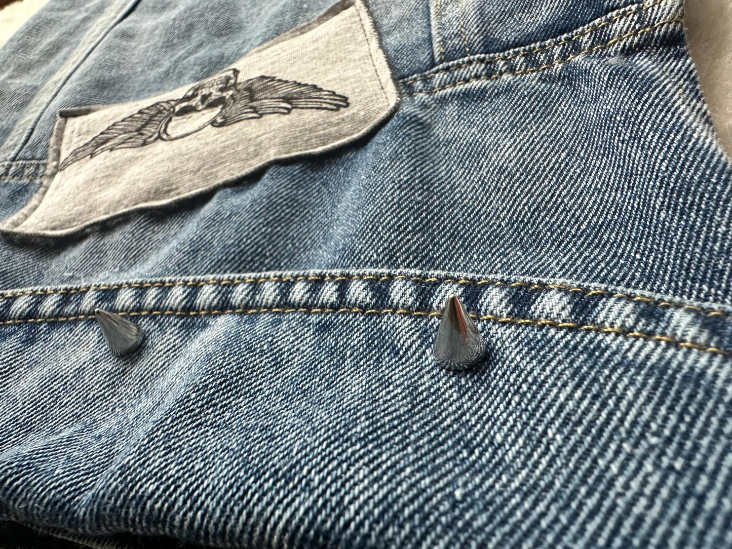 Denim Dog Jacket with winged Skull patch and Spiked Studs 49-55cm / 19-21.5inch chest