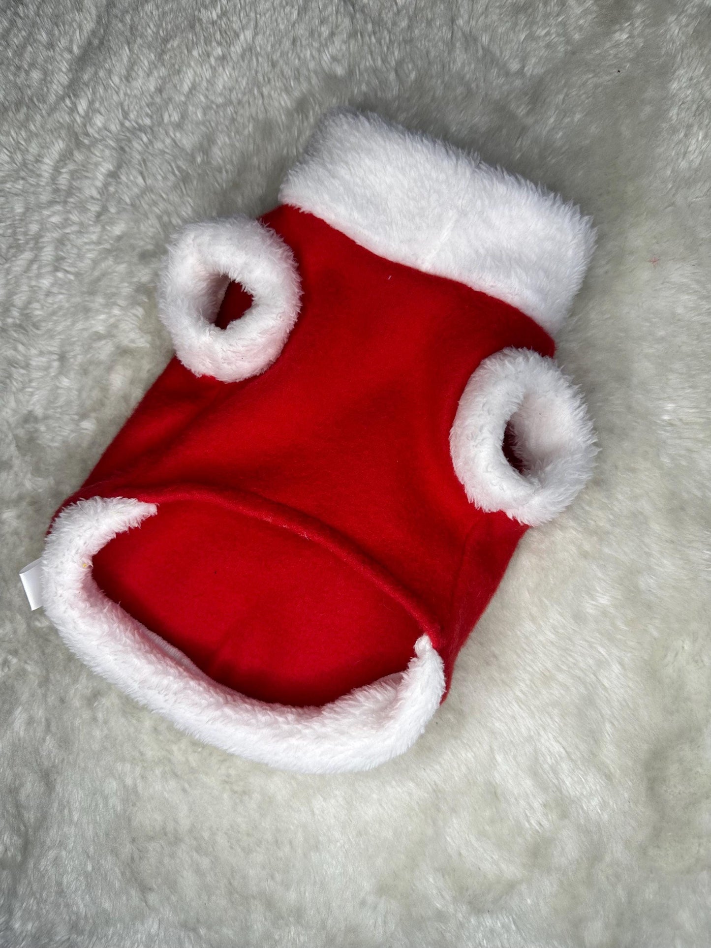 Handmade XXS tiny puppy Santa outfit soft fleece jumper with D ring for leash attachment- chest 8-10inch