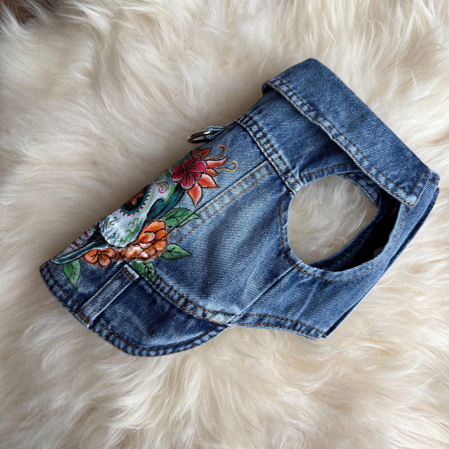 Hand Painted Day of the Dead Dog Denim Jacket