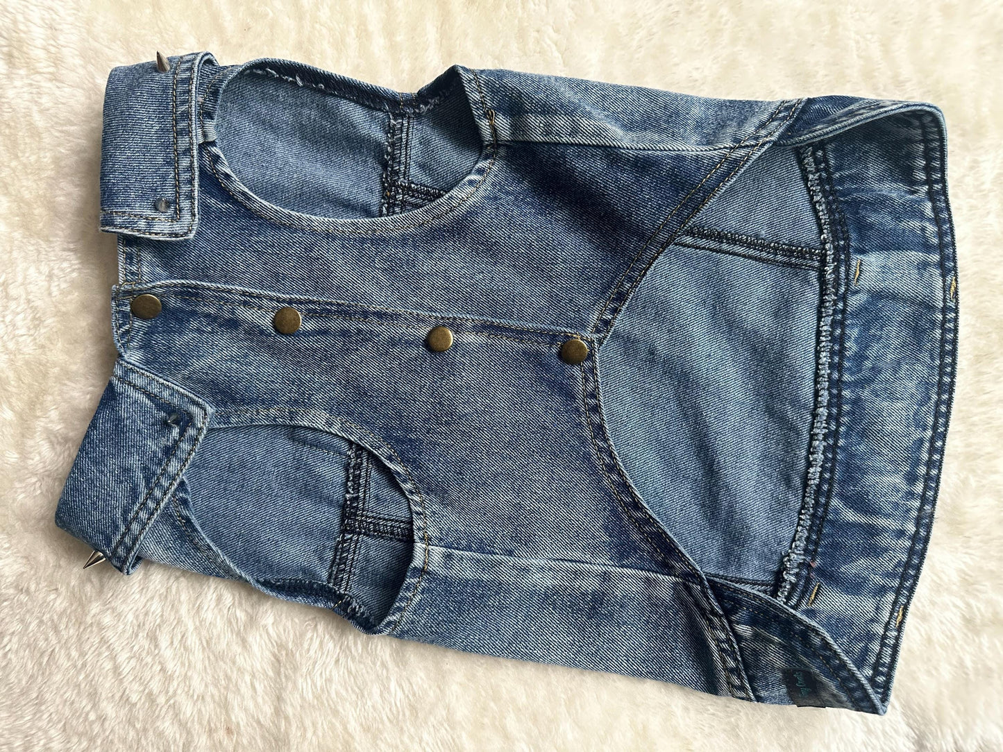 Denim Dog Jacket with winged Skull patch and Spiked Studs 49-55cm / 19-21.5inch chest