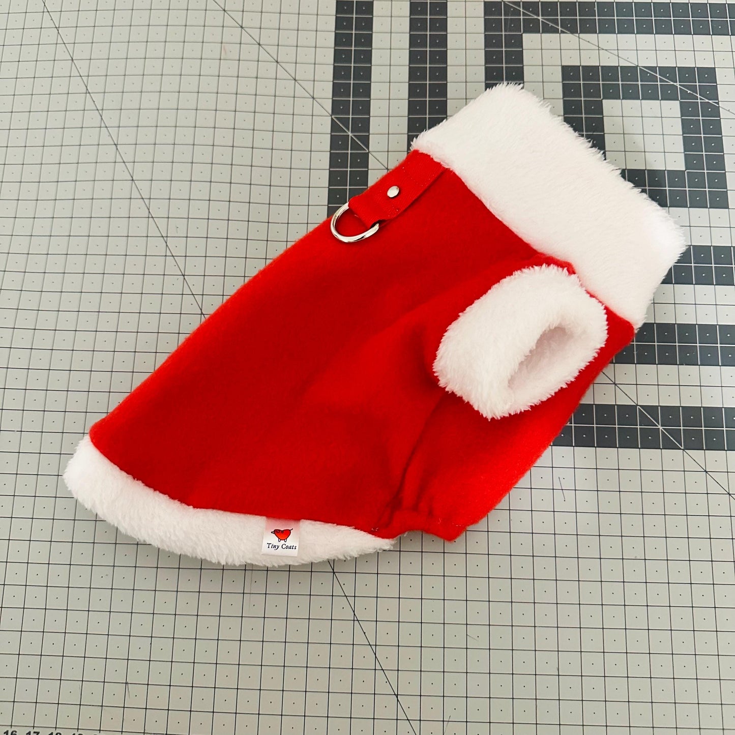 Handmade XXS tiny puppy Santa outfit soft fleece jumper with D ring for leash attachment- chest 8-10inch