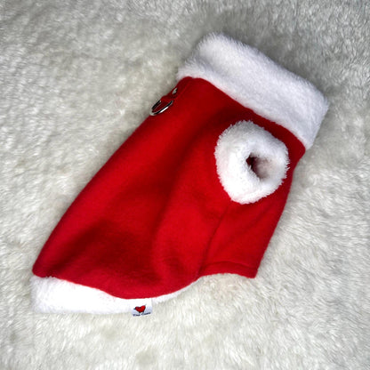 Handmade XXS tiny puppy Santa outfit soft fleece jumper with D ring for leash attachment- chest 8-10inch