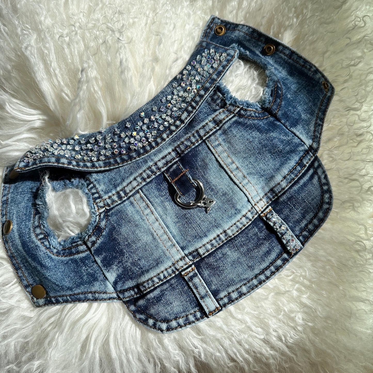 Genuine Swarovski beaded Denim Dog Jacket - 99 crystals hand sewn