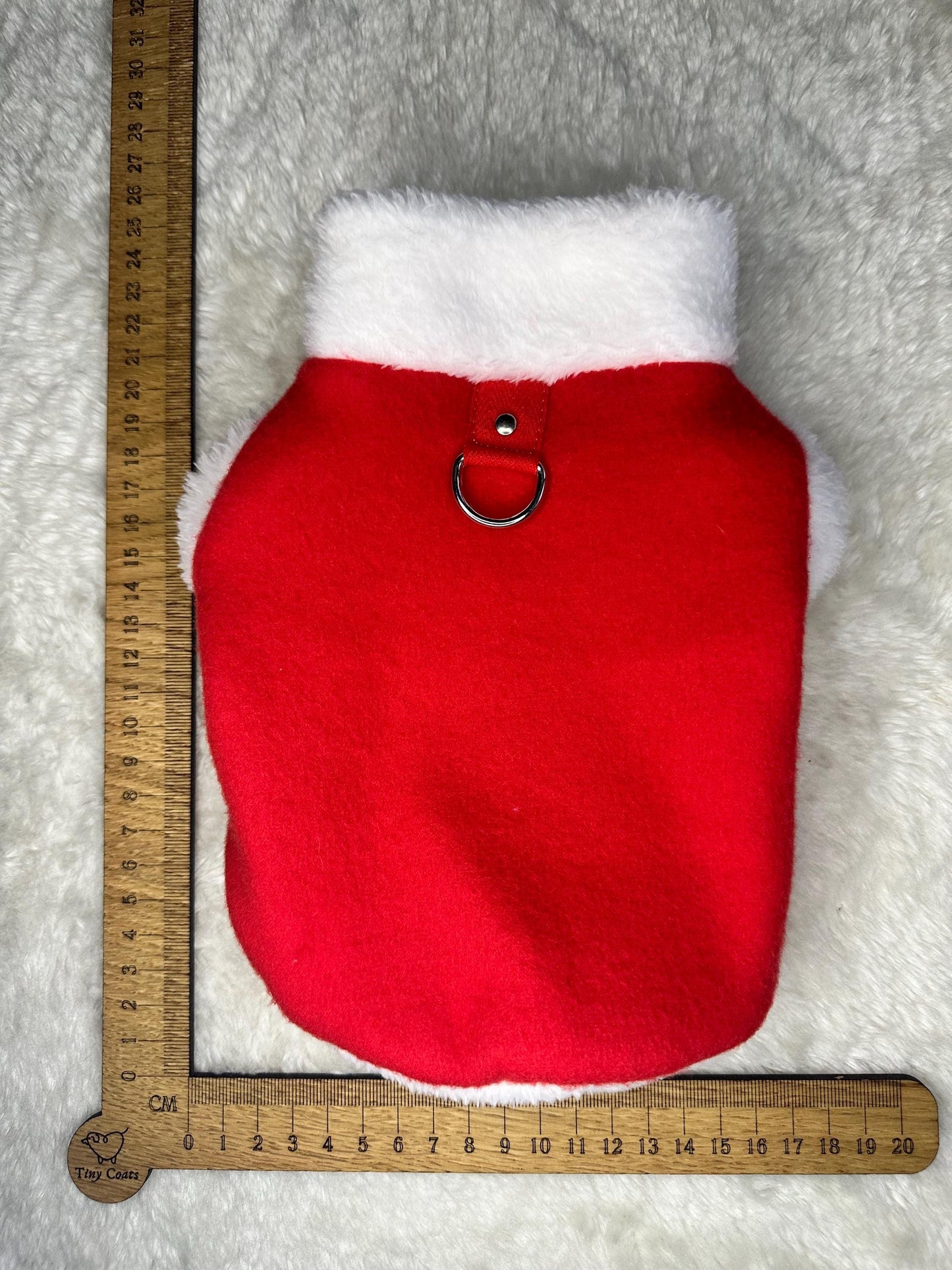 Handmade XXS tiny puppy Santa outfit soft fleece jumper with D ring for leash attachment- chest 8-10inch