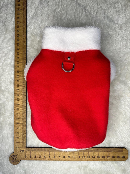 Handmade XXS tiny puppy Santa outfit soft fleece jumper with D ring for leash attachment- chest 8-10inch