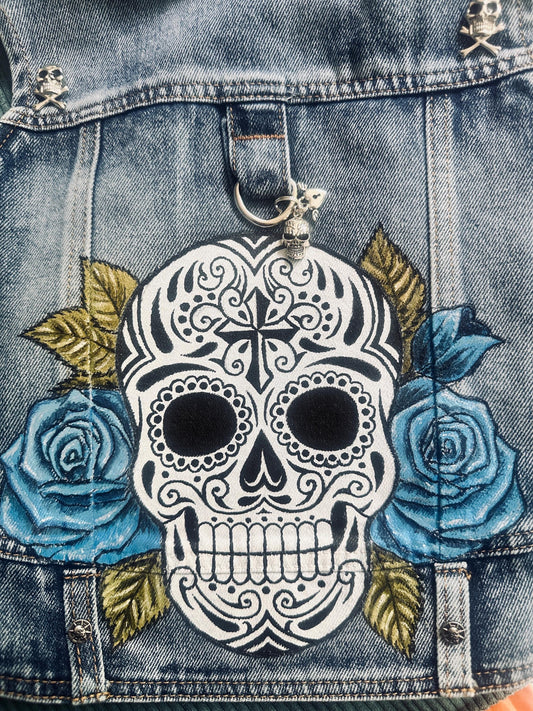 Hand Painted Day of the Dead Dog Denim Jacket